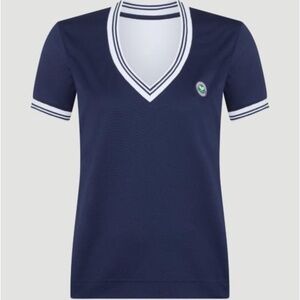 Wimbledon Navy and White V-Neck Short Sleeve Tee